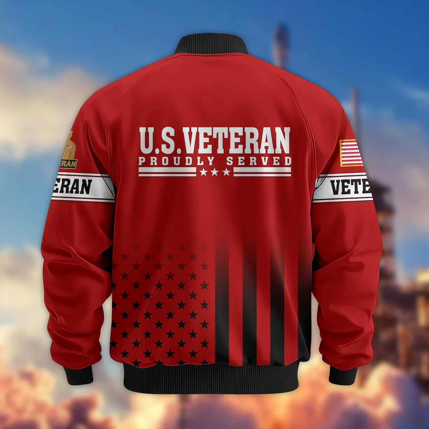 Honoring Patriotic Varsity Bomber Jacket for Veterans, Military Style Mens Outdoor Jacket  Perfect Veterans Day Gifts