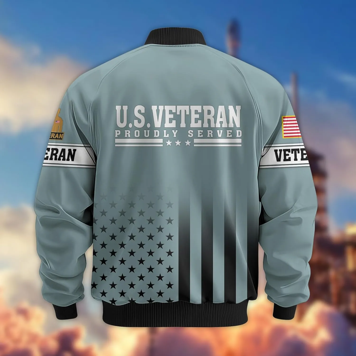 Honoring Patriotic Varsity Bomber Jacket for Veterans, Military Style Mens Outdoor Jacket  Perfect Veterans Day Gifts