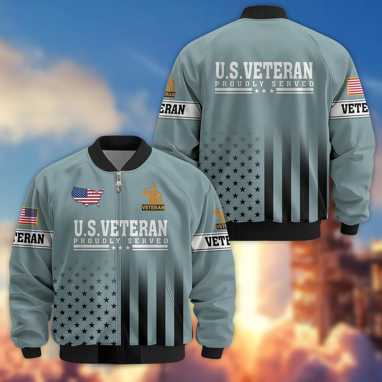 Honoring Patriotic Varsity Bomber Jacket for Veterans, Military Style Mens Outdoor Jacket  Perfect Veterans Day Gifts