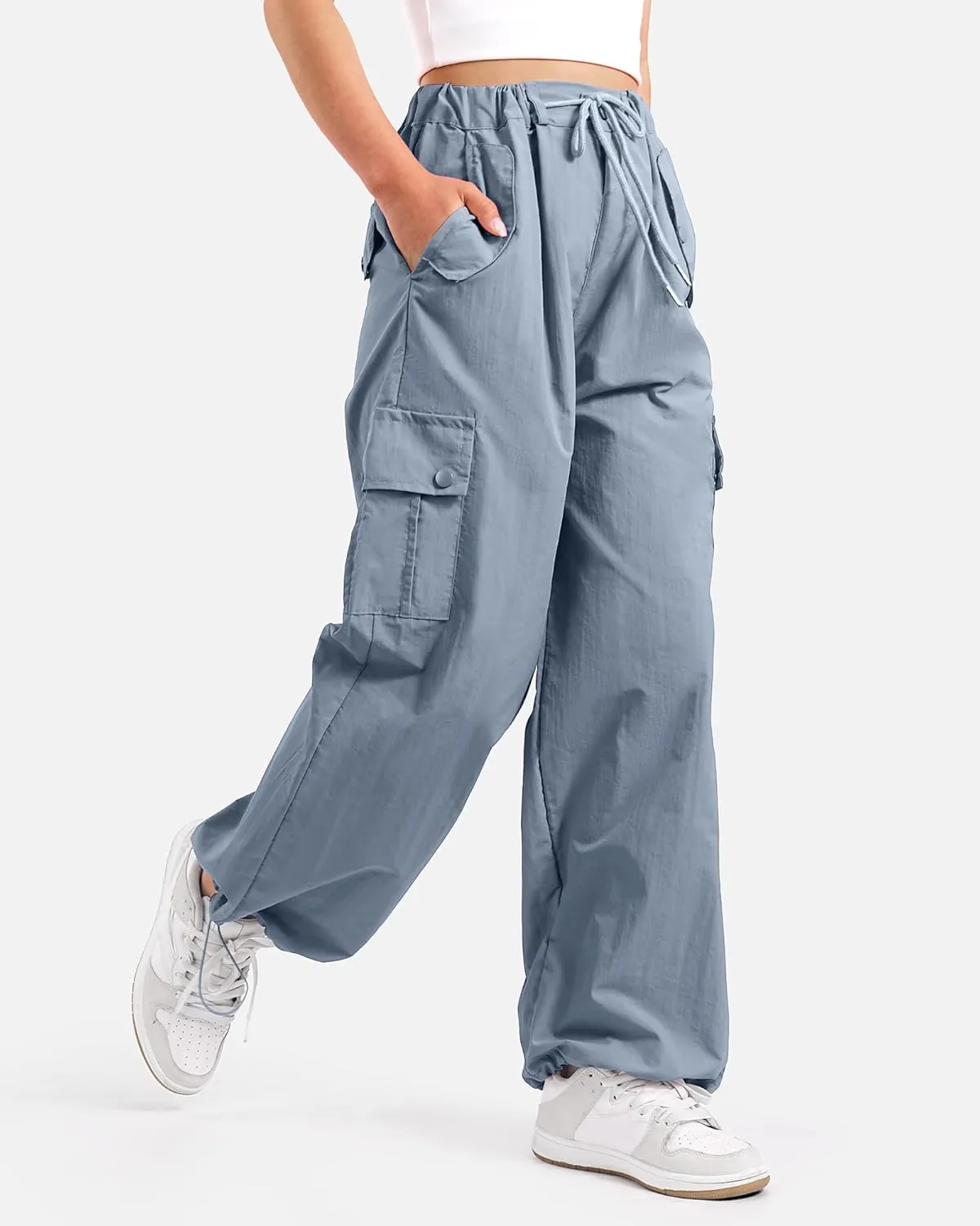 KEREDA Cargo Pants for Girls Parachute Baggy Joggers Pants Kids Clothes with Pockets 6-14Y