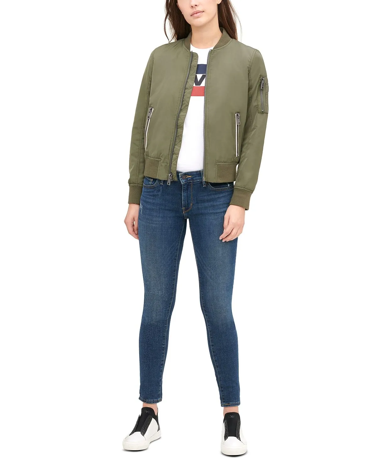 Levi's Women's Lightweight Zip Bomber Jacket, Green
