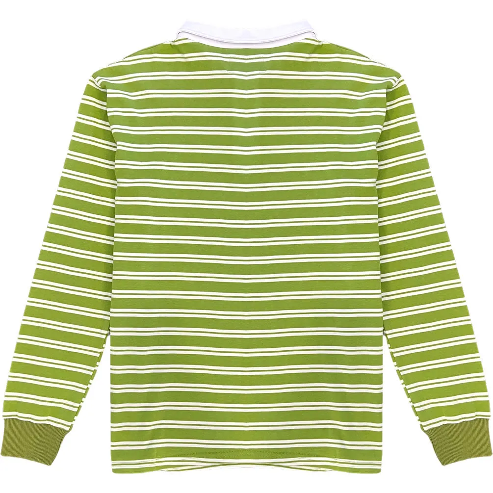 Light Olive Green Double Stripe Mens Long Sleeve Rugby Shirt