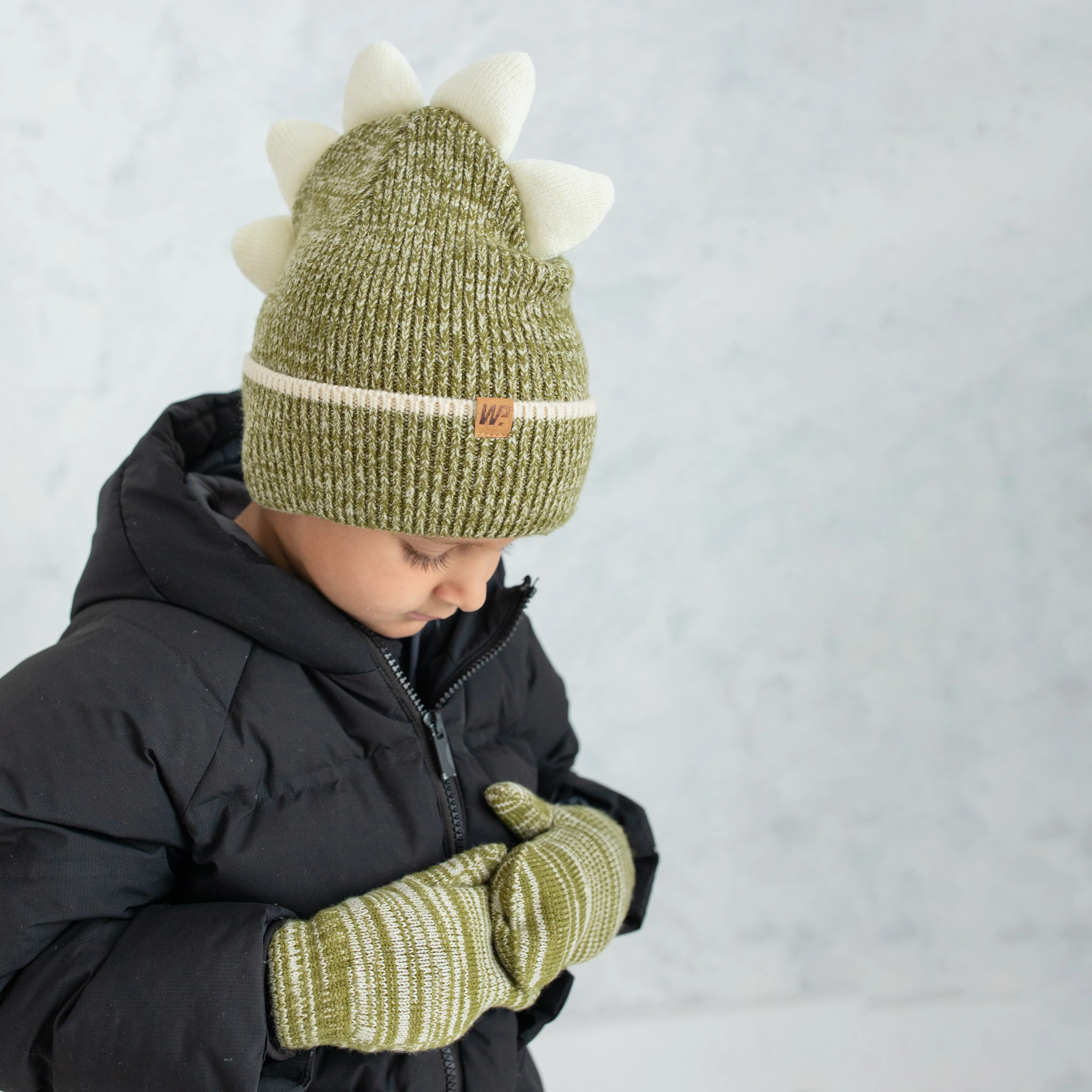 Little Boy's Army Green Space Dye Knit Mittens