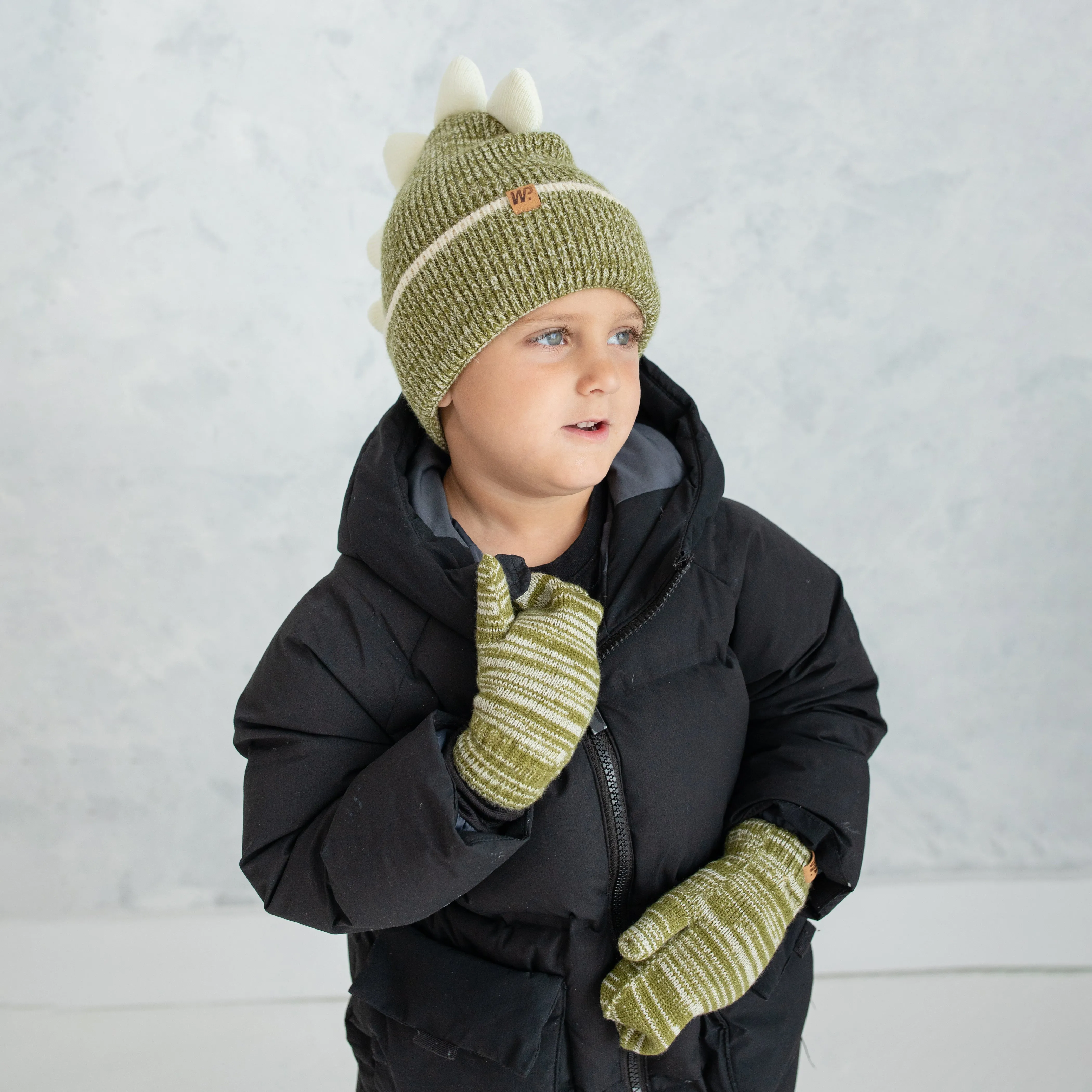 Little Boy's Army Green Space Dye Knit Mittens