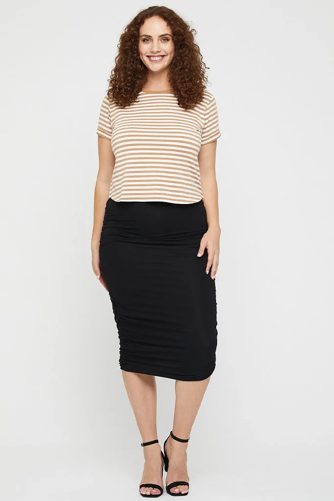 Long Ruched Bamboo Skirt - Black