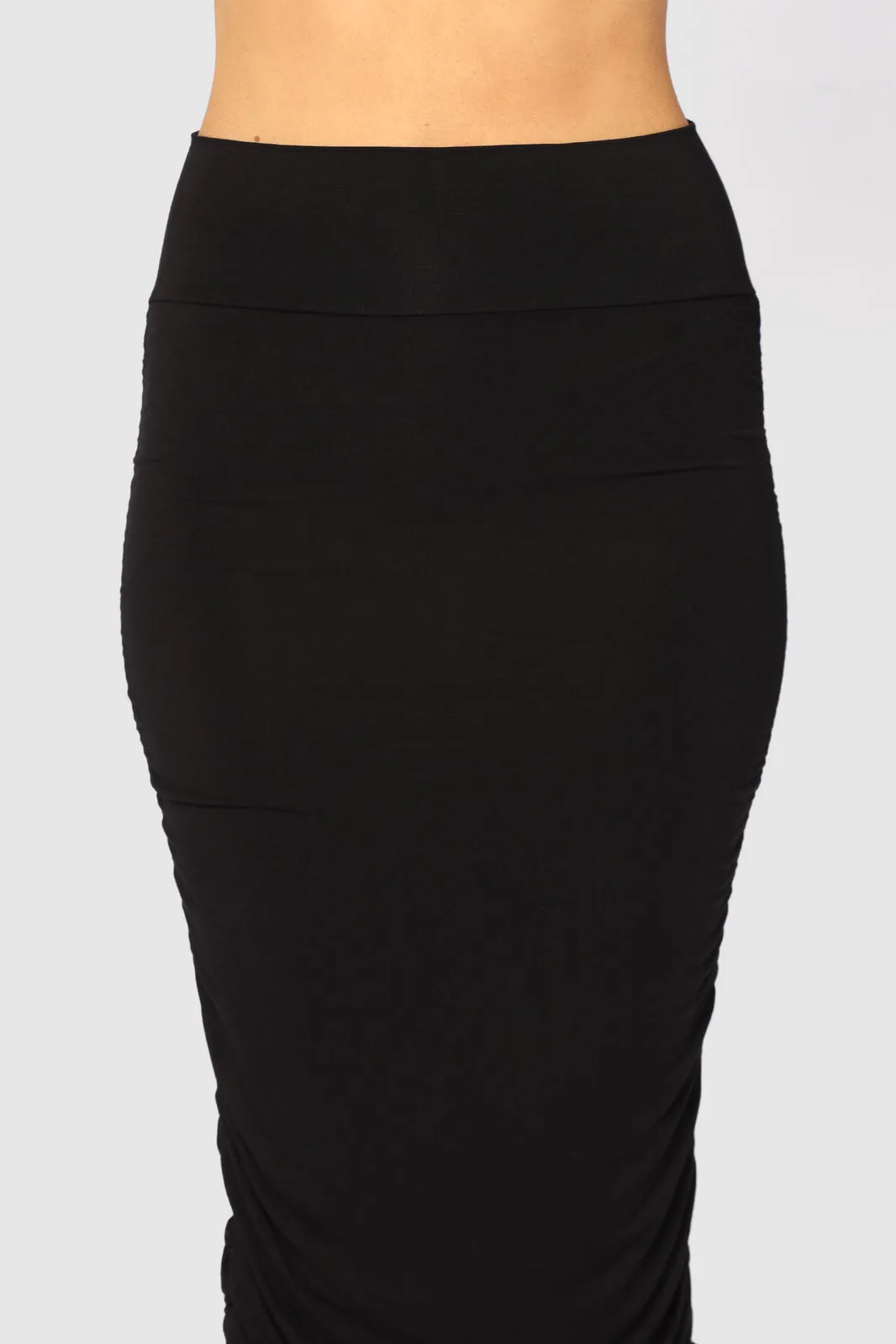 Long Ruched Bamboo Skirt - Black