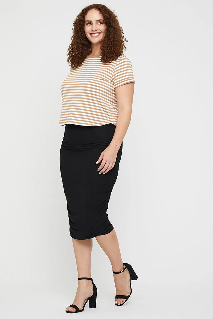 Long Ruched Bamboo Skirt - Black