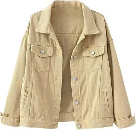 loveimgs Women's Classic Collared Button Down Distressed Oversize Boyfriend Unlined Denim Trucker Shacket Jacket