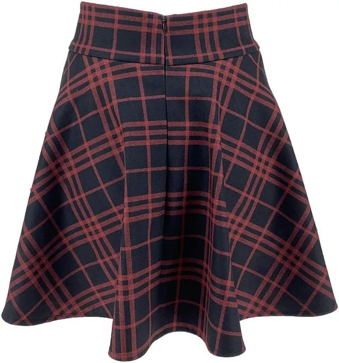 Lunoakvo Women's High Waisted Short A-line Flare Gothic Mini Black Red Plaid Pleated Skirt Dress