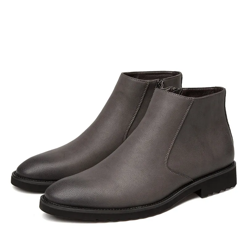 Misalwa Fashion Thin Simple Zipper Men Leather Boots Gray Black Brown Big Size 38-45 British Style Pointed Toe Chelsea Boots