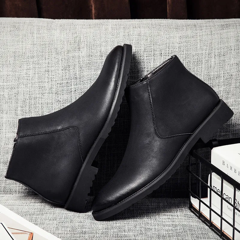 Misalwa Fashion Thin Simple Zipper Men Leather Boots Gray Black Brown Big Size 38-45 British Style Pointed Toe Chelsea Boots