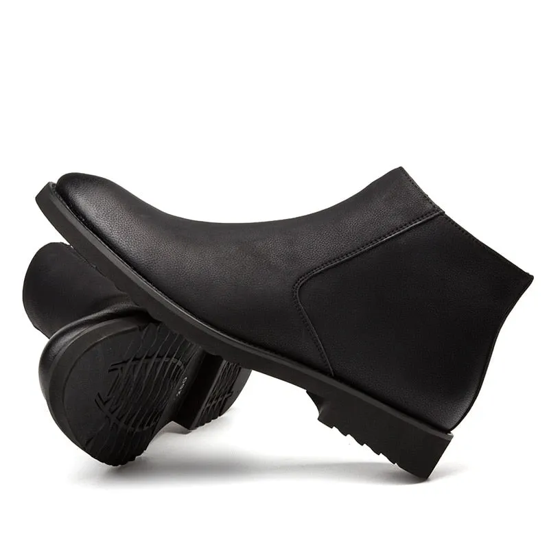 Misalwa Fashion Thin Simple Zipper Men Leather Boots Gray Black Brown Big Size 38-45 British Style Pointed Toe Chelsea Boots
