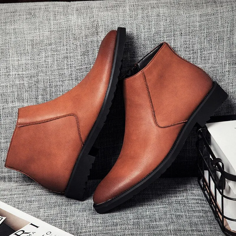 Misalwa Fashion Thin Simple Zipper Men Leather Boots Gray Black Brown Big Size 38-45 British Style Pointed Toe Chelsea Boots