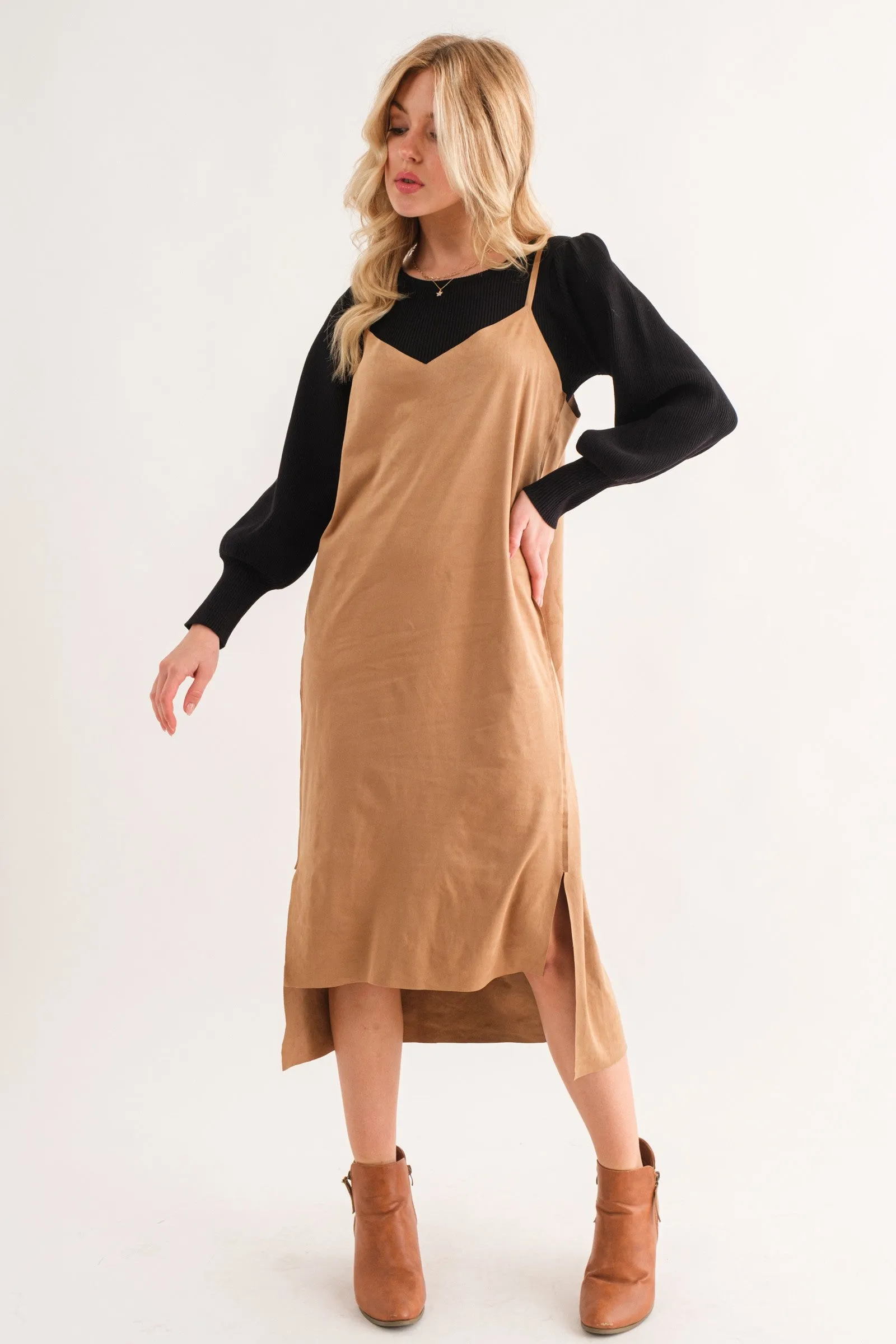 Monroe Faux Suede Cut Edge Cami Midi Dress *FINAL SALE*