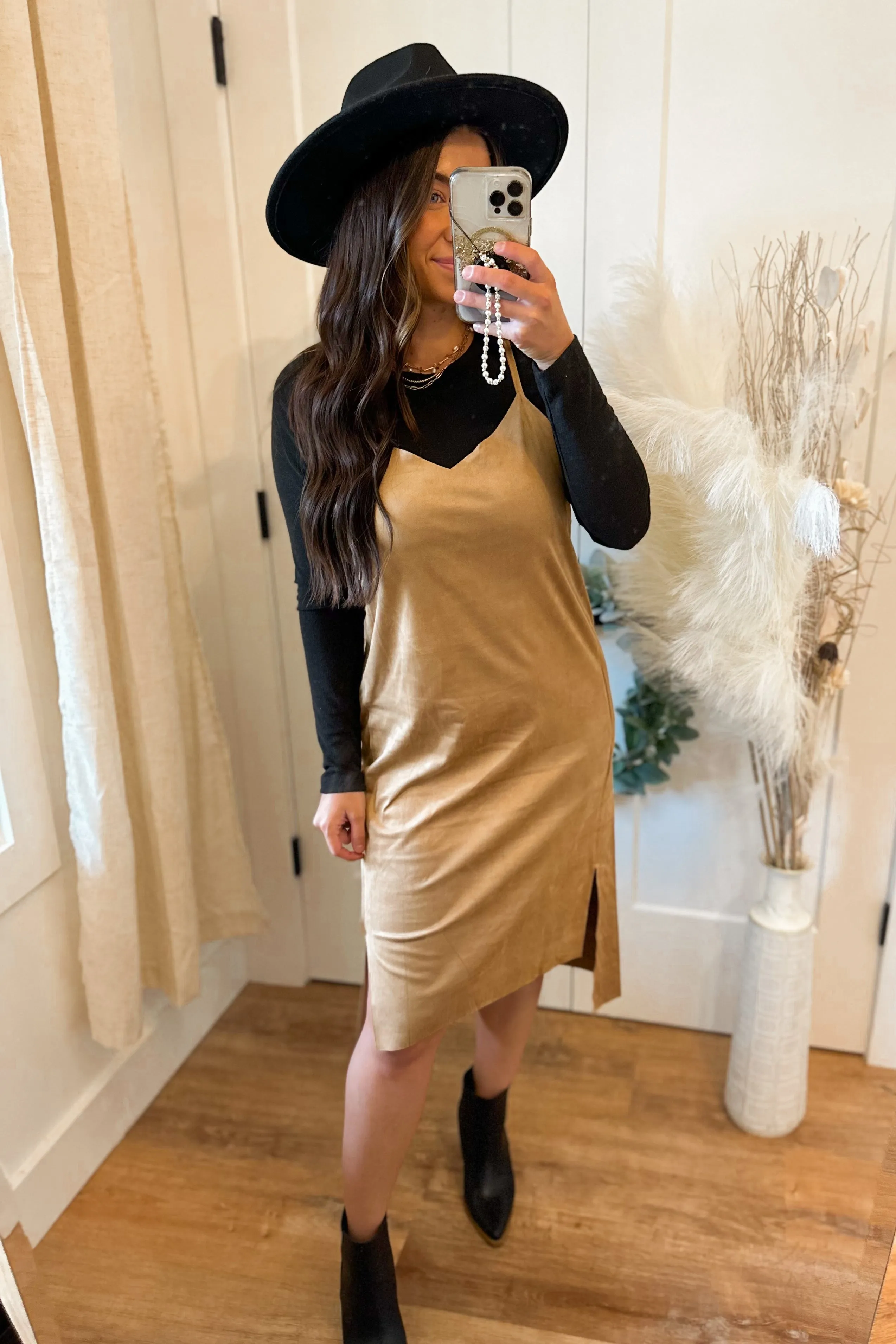 Monroe Faux Suede Cut Edge Cami Midi Dress *FINAL SALE*