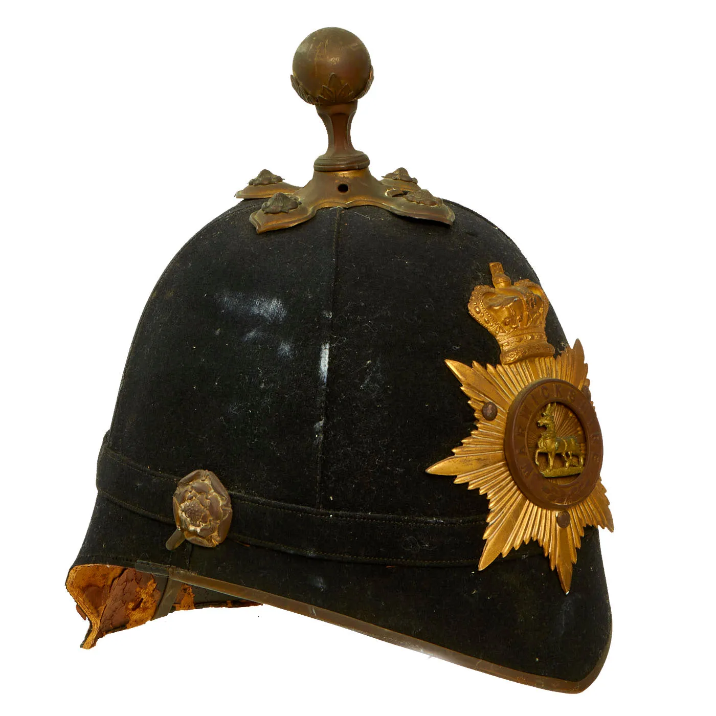 Original British Victorian Royal Warwickshire Officer Blue Cloth Dress Spike Helmet