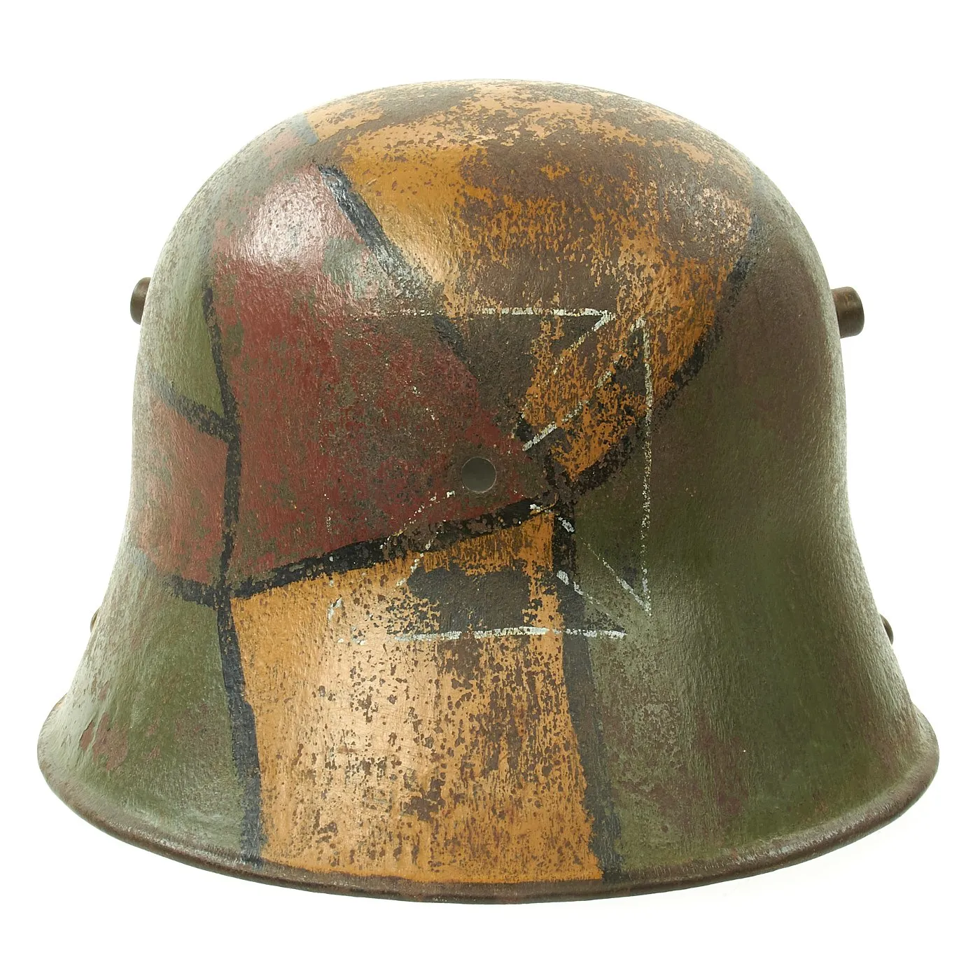 Original German WWI M16 Stahlhelm Helmet Shell with Original Panel Camouflage Paint - marked B.F. 62