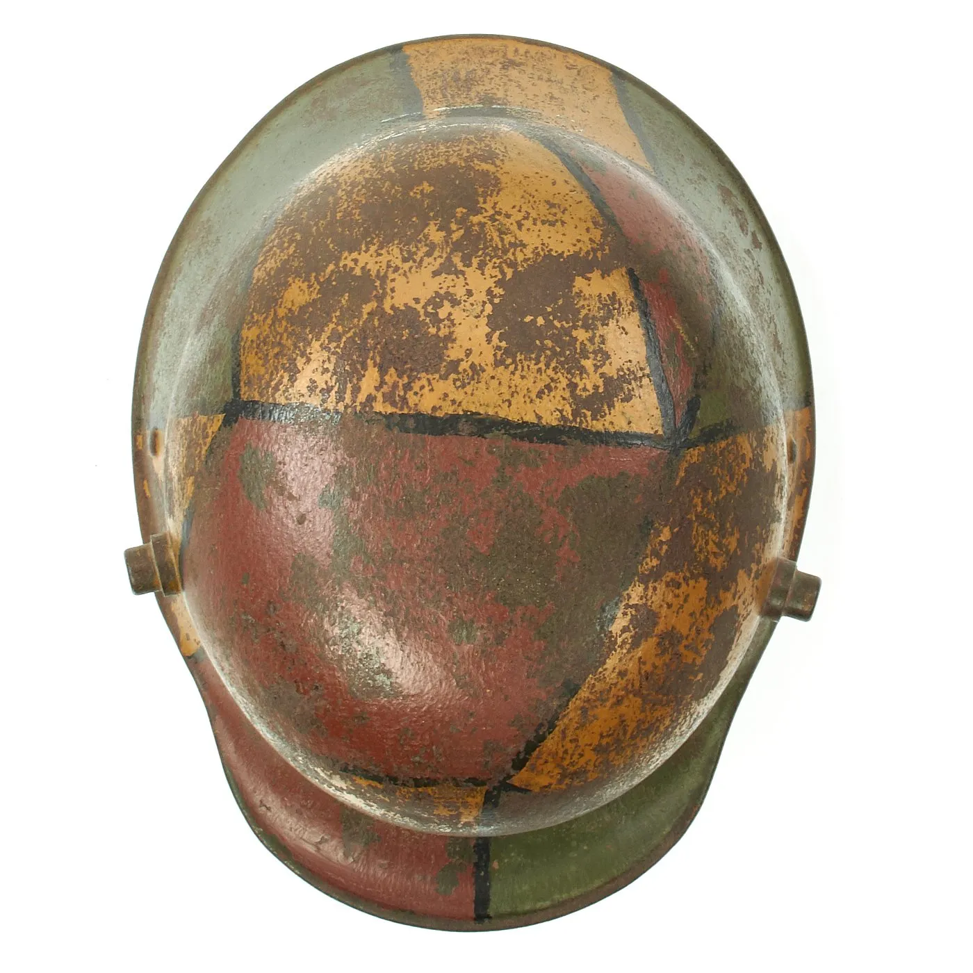 Original German WWI M16 Stahlhelm Helmet Shell with Original Panel Camouflage Paint - marked B.F. 62