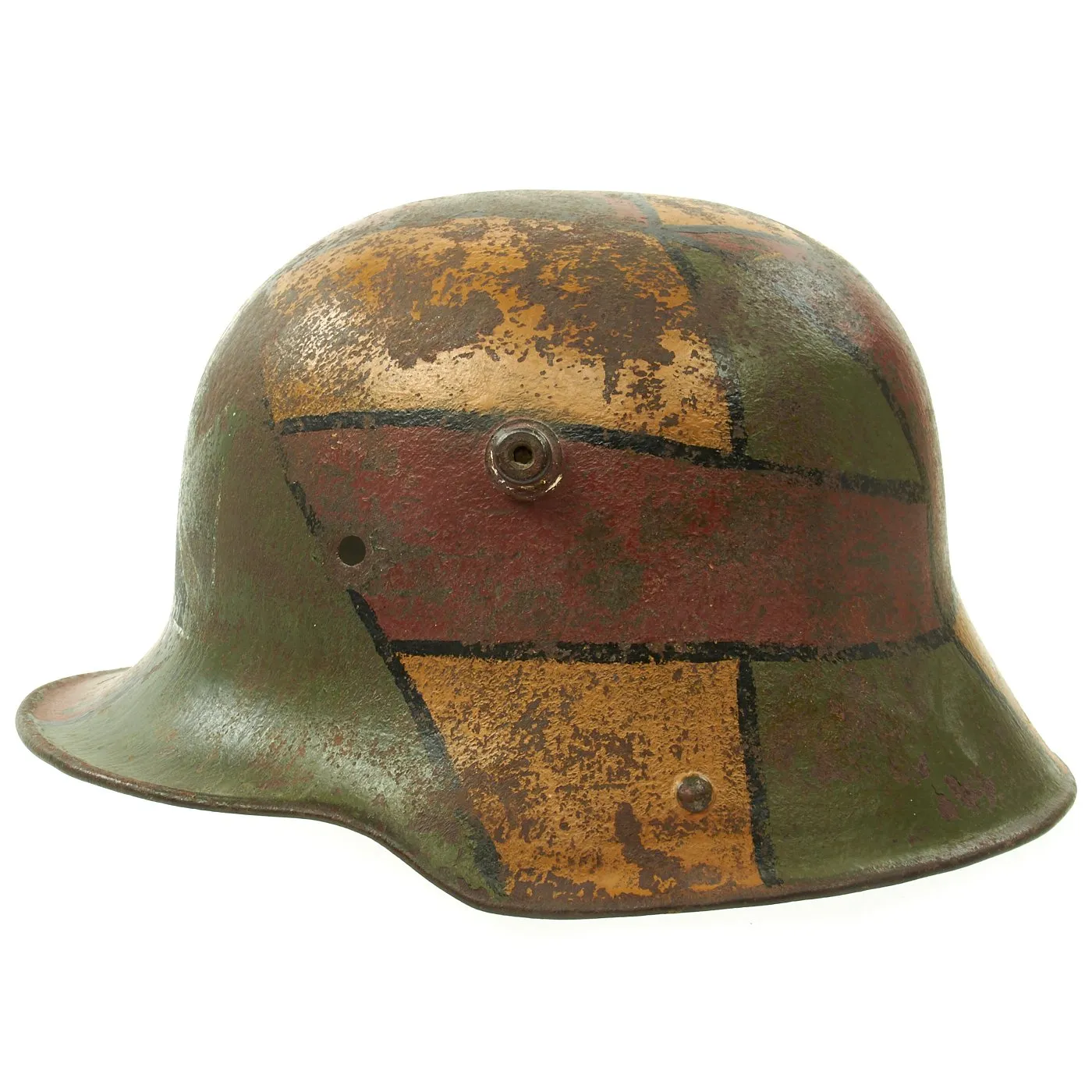 Original German WWI M16 Stahlhelm Helmet Shell with Original Panel Camouflage Paint - marked B.F. 62