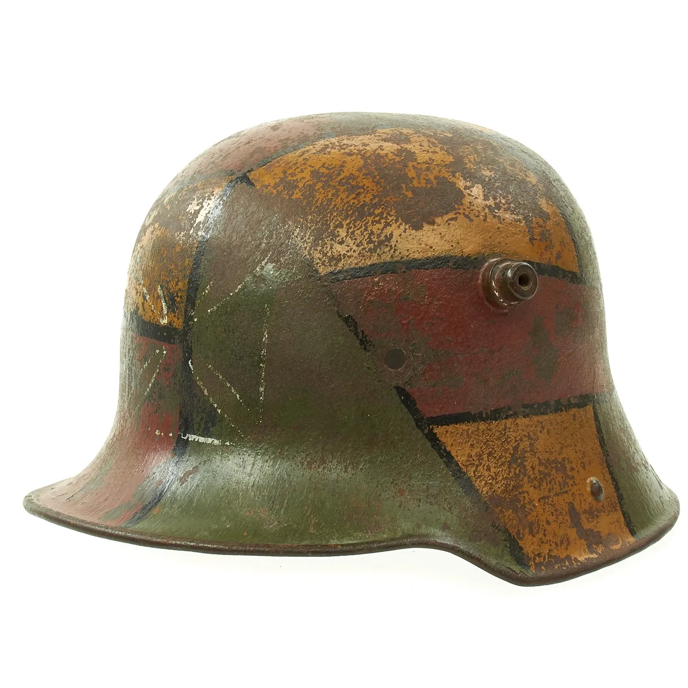 Original German WWI M16 Stahlhelm Helmet Shell with Original Panel Camouflage Paint - marked B.F. 62
