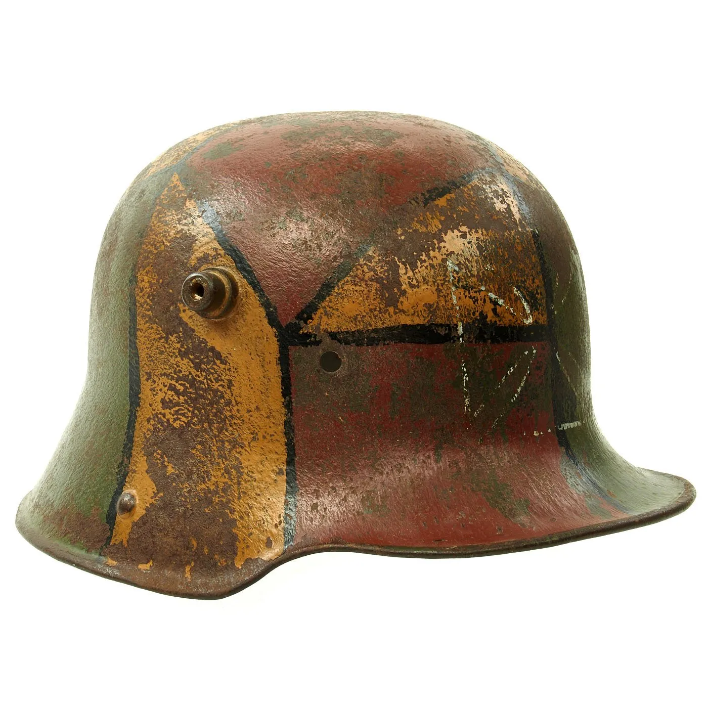 Original German WWI M16 Stahlhelm Helmet Shell with Original Panel Camouflage Paint - marked B.F. 62