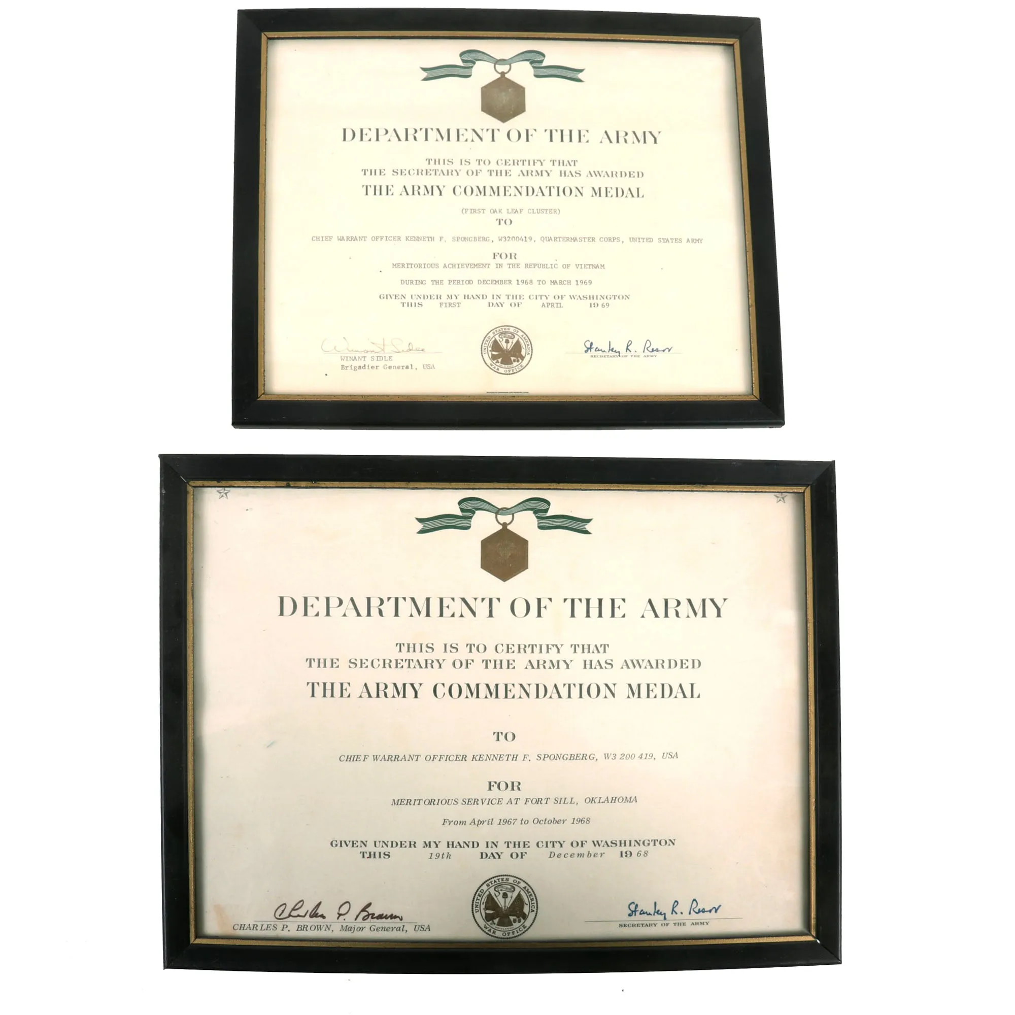 Original U.S. Vietnam War & Post Vietnam 1st Infantry Division Engraved Bronze Star Medal with OLC & Certificate Grouping - Army Commendation Medal & Others