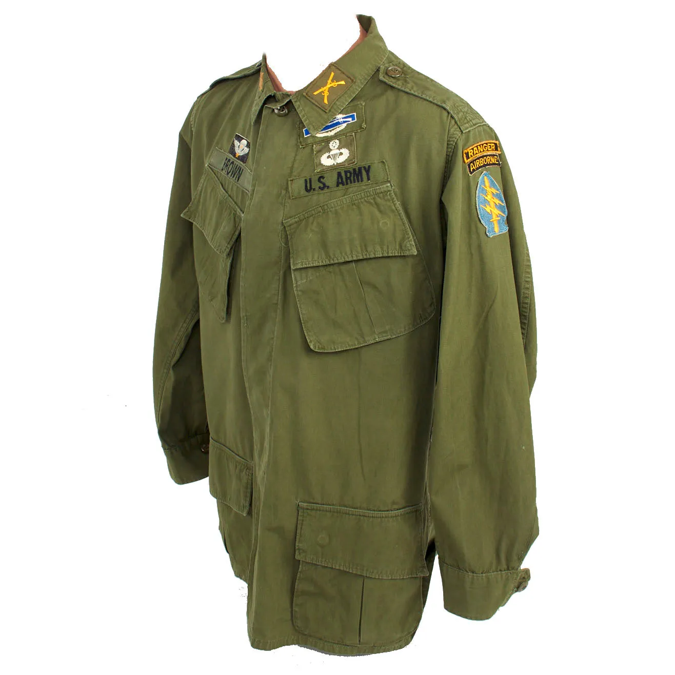Original U.S. Vietnam War US Army Special Forces Airborne Ranger OG-107 Second Pattern “Type II” Jungle Uniform Jacket - Major Brown