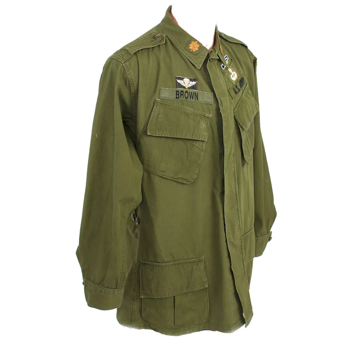 Original U.S. Vietnam War US Army Special Forces Airborne Ranger OG-107 Second Pattern “Type II” Jungle Uniform Jacket - Major Brown