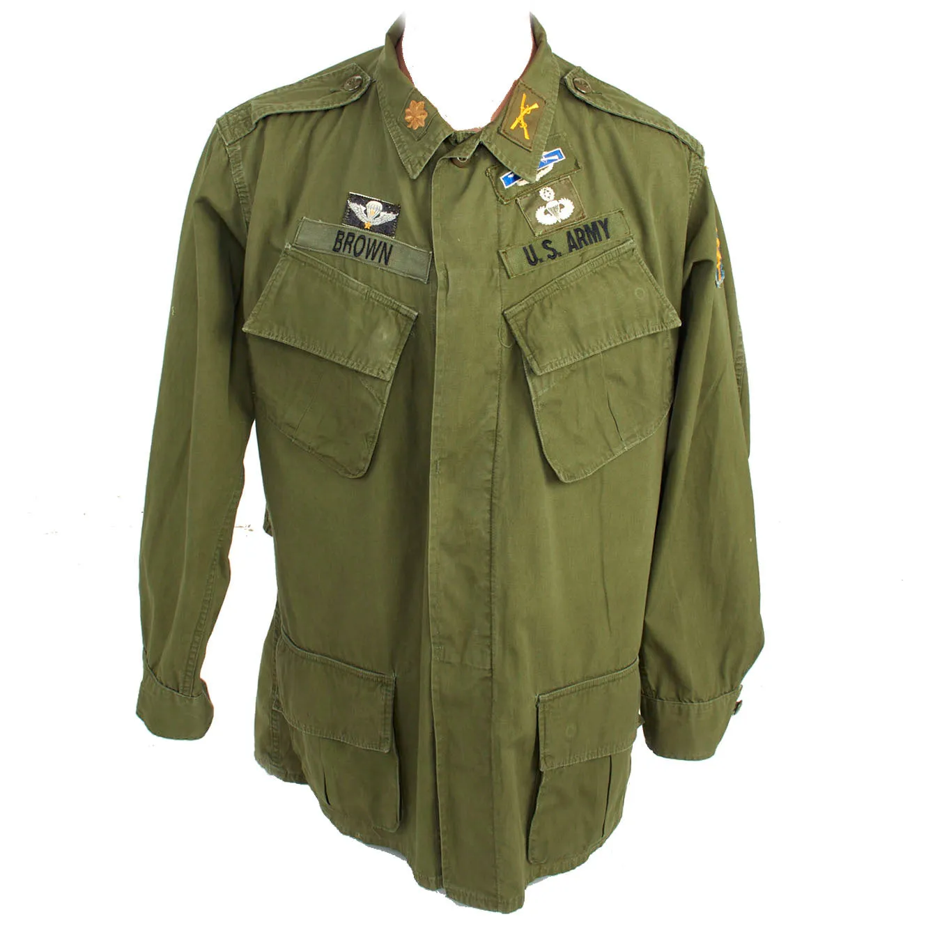 Original U.S. Vietnam War US Army Special Forces Airborne Ranger OG-107 Second Pattern “Type II” Jungle Uniform Jacket - Major Brown