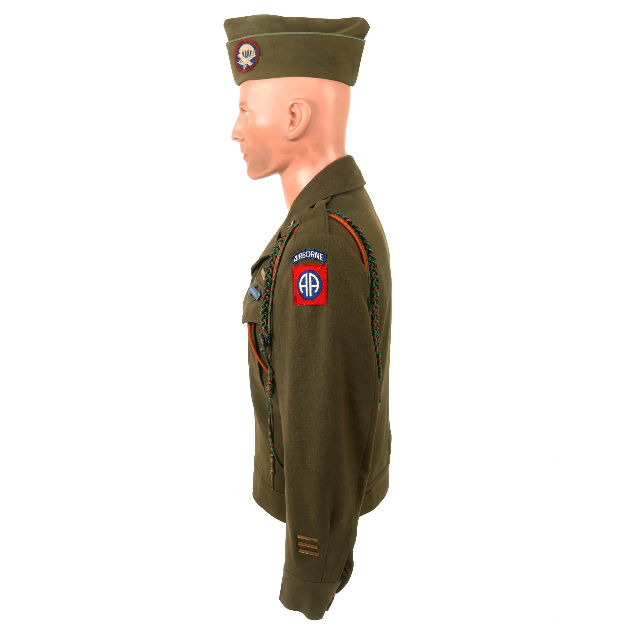 Original U.S. WWII 82nd Airborne Division, 505th Parachute Infantry Regiment Headquarters Ike Jacket Named to Private John M. Cox With Overseas Cap and Plaque