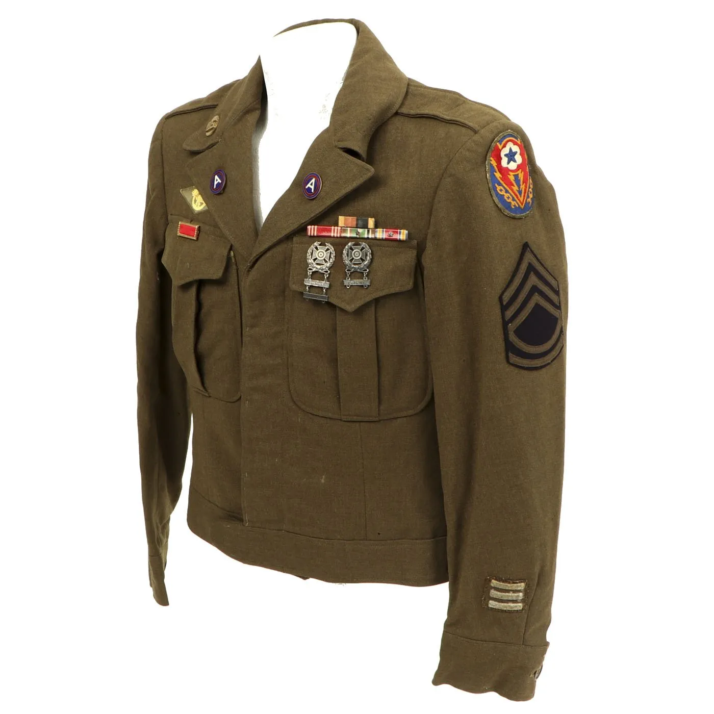 Original U.S. WWII Patton Their Army Technical Sergeant Ike Jacket Uniform with Distinctive Unit Insignia