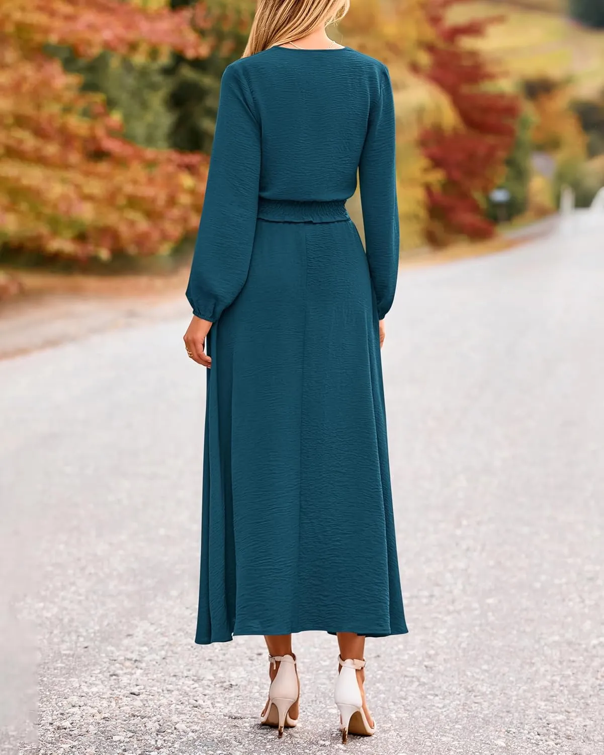PRETTYGARDEN Women 2 Piece Outfits Casual V Neck Lantern Long Sleeve Strappy Crop Tops High Waist Midi Skirt Sets 2025