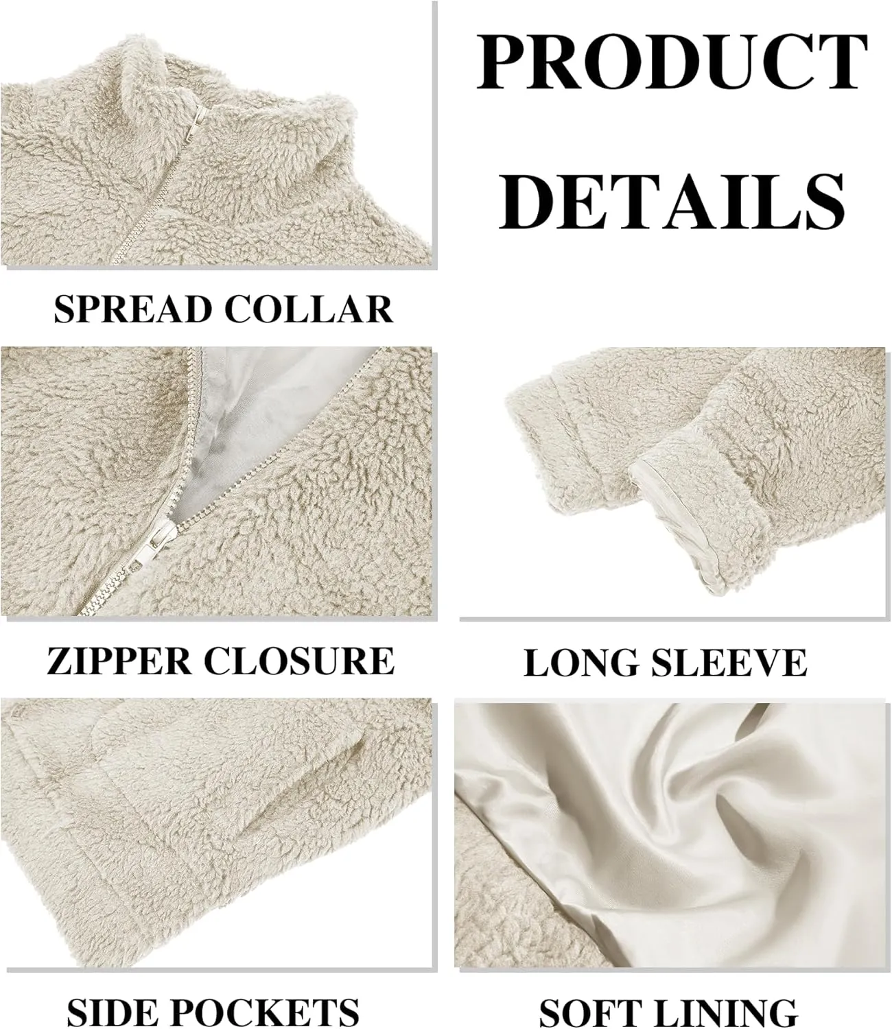 Runcati Mens Fuzzy Sherpa Jacket Long Sleeve Fleece Zip Up Coat Fall Winter Warm Outwear