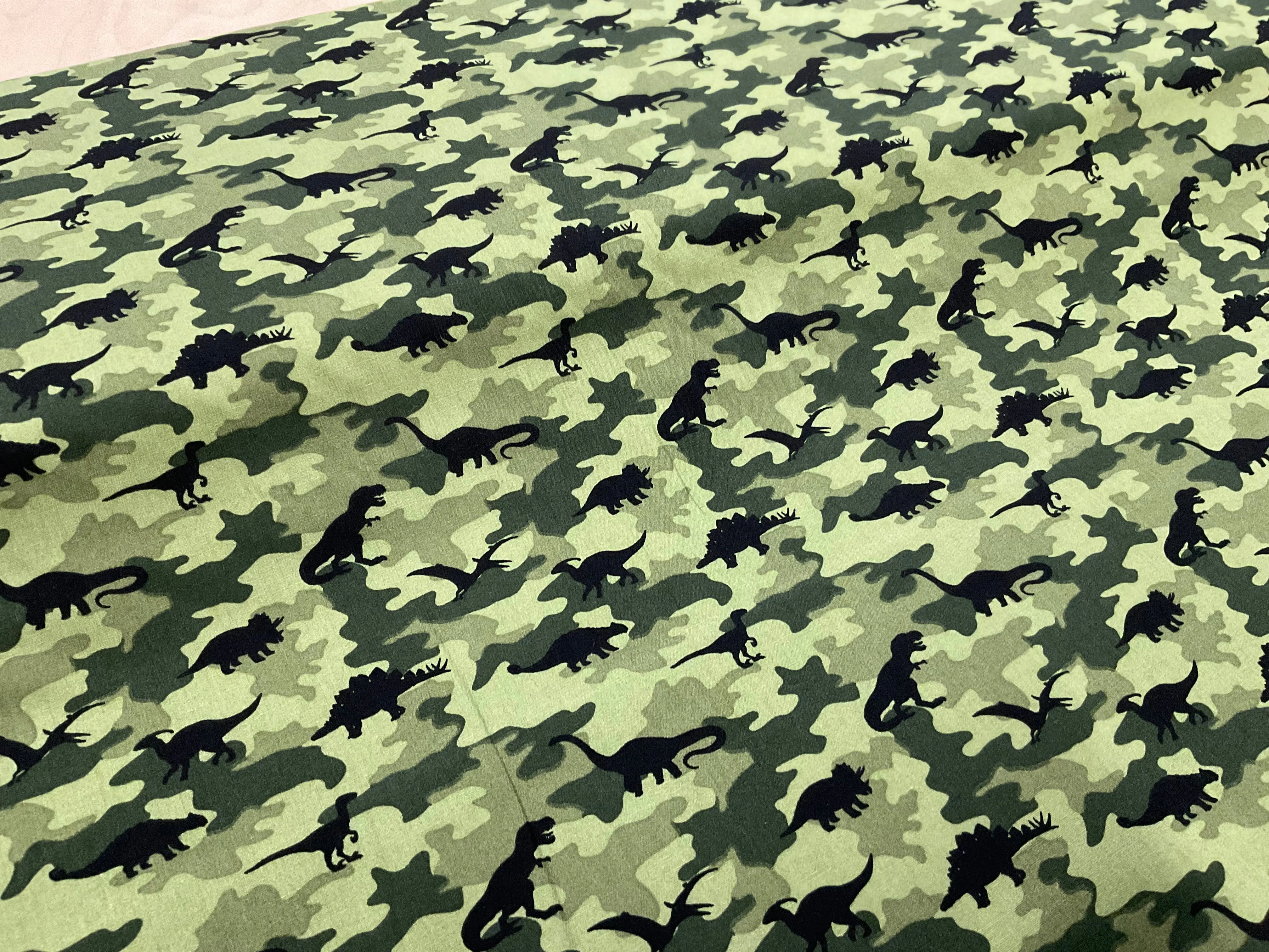 Sale Black Dinosaurs on Camouflage Cotton Poplin