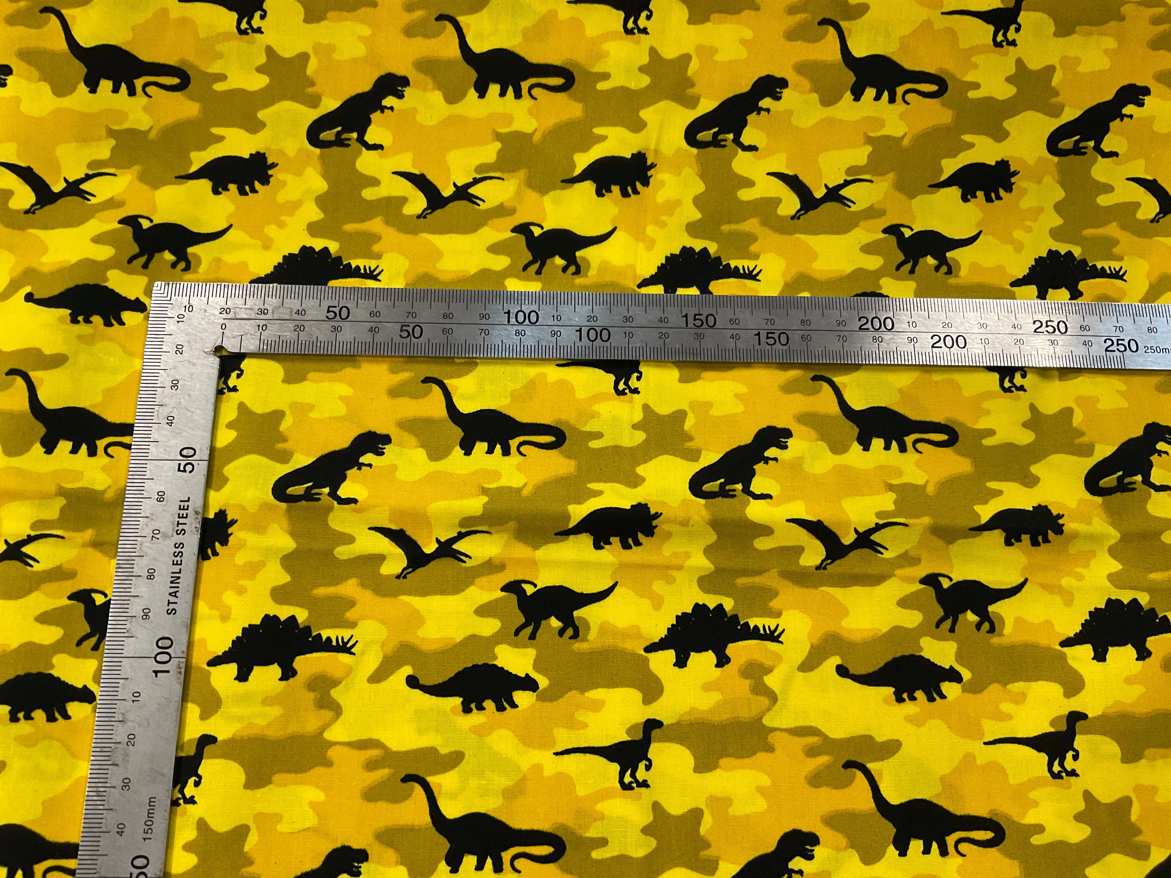 Sale Black Dinosaurs on Camouflage Cotton Poplin