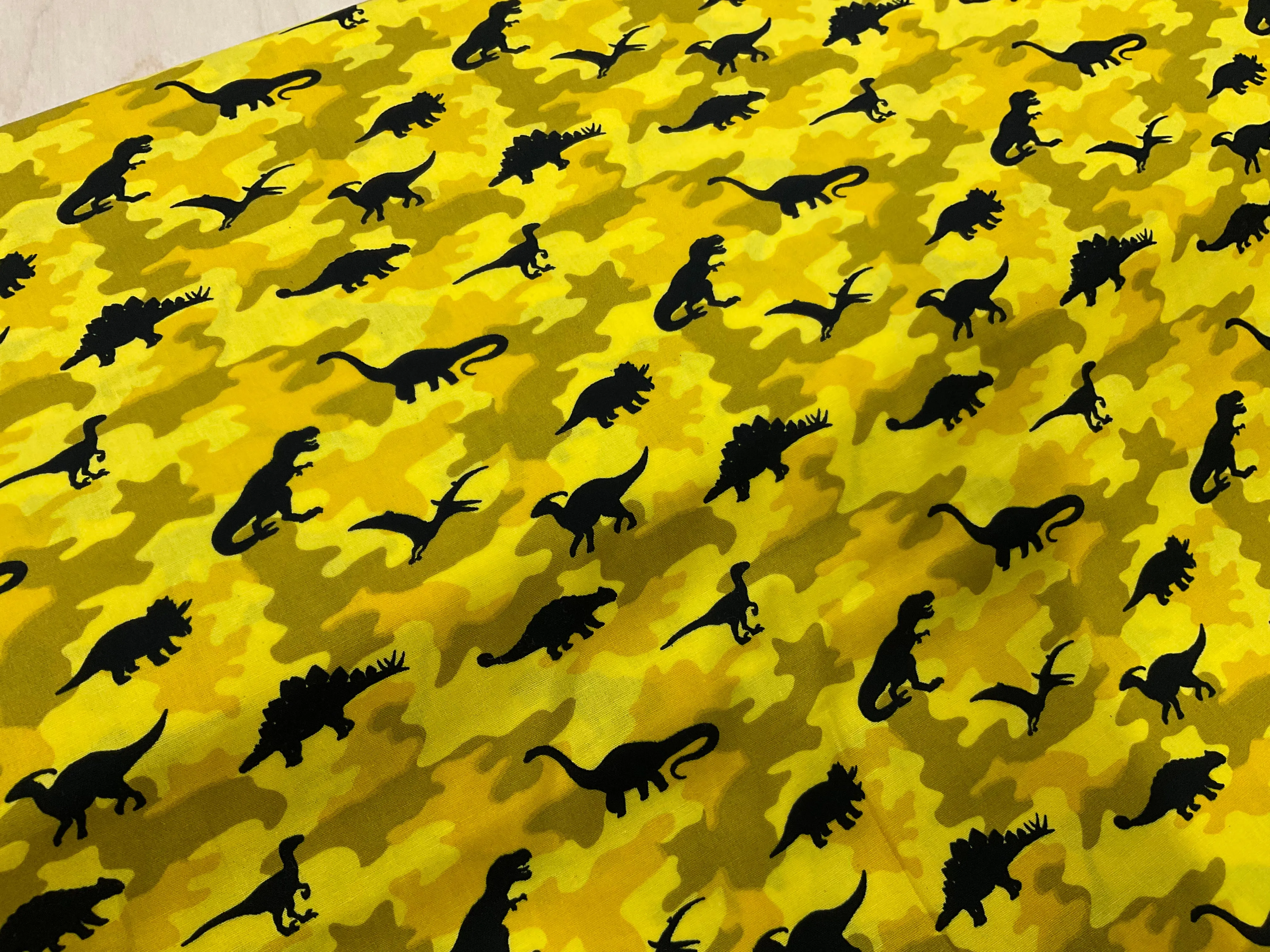 Sale Black Dinosaurs on Camouflage Cotton Poplin