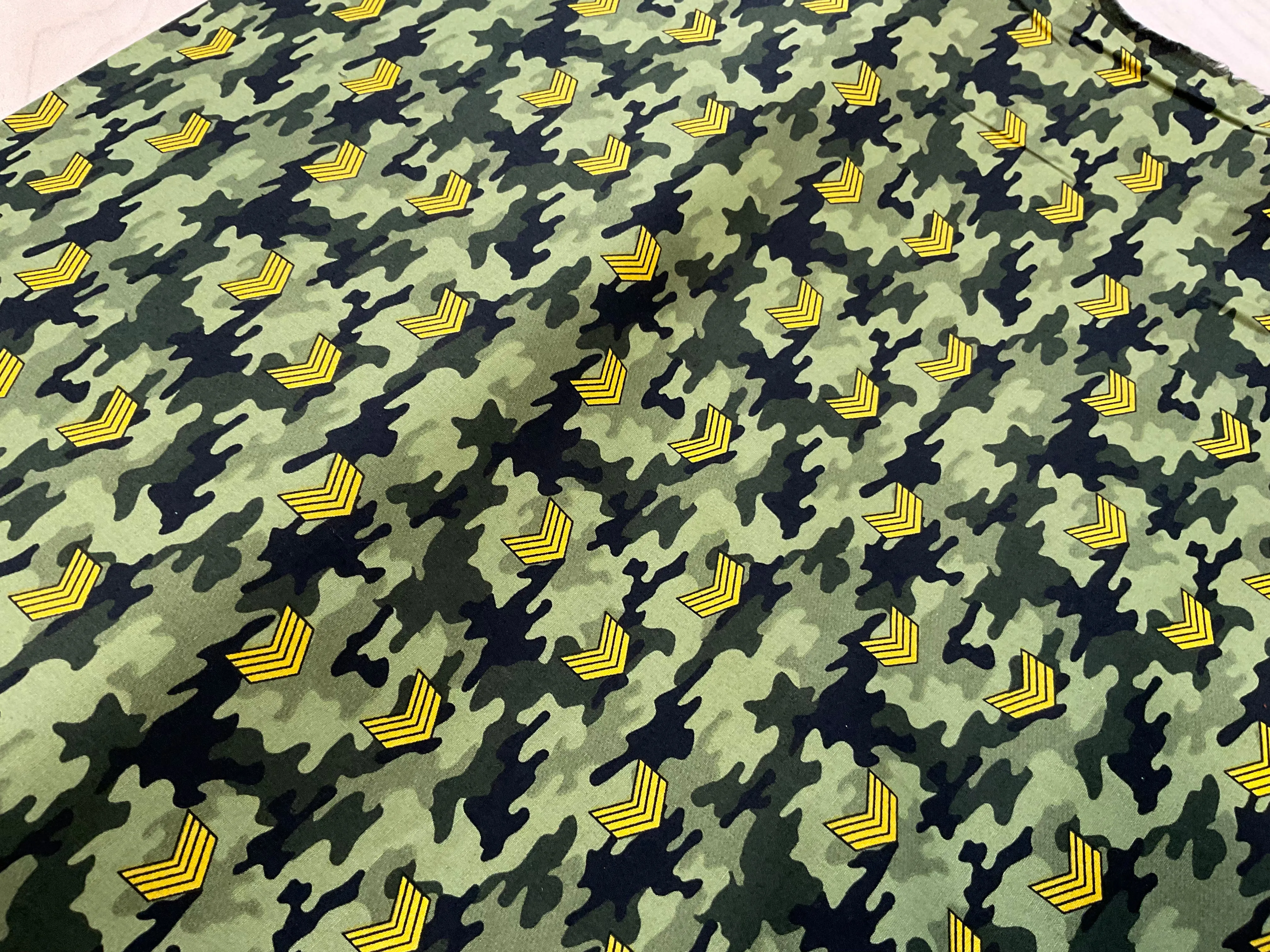 SALE - Gold Stripe Badge on Camouflage Cotton Poplin