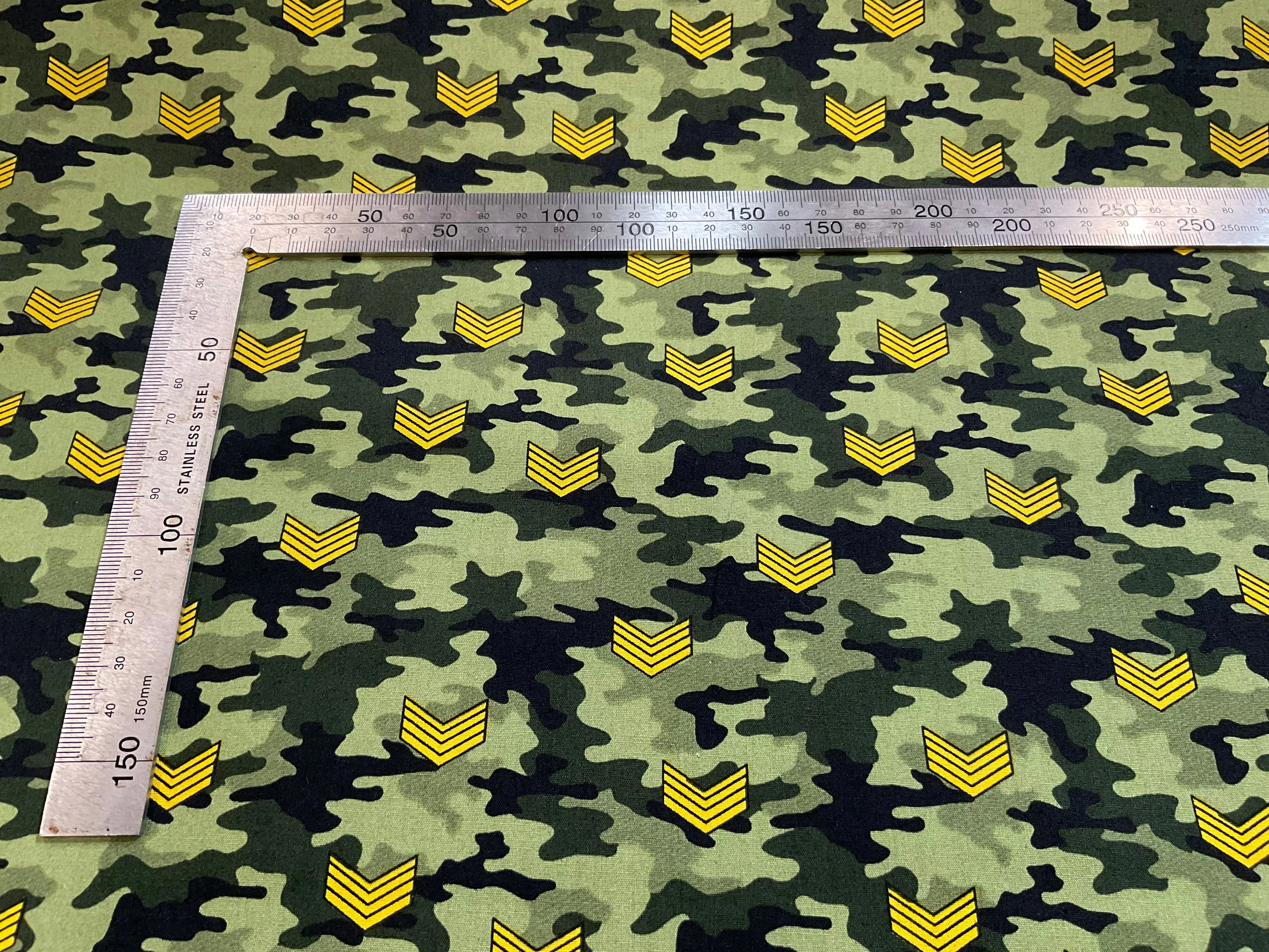 SALE - Gold Stripe Badge on Camouflage Cotton Poplin