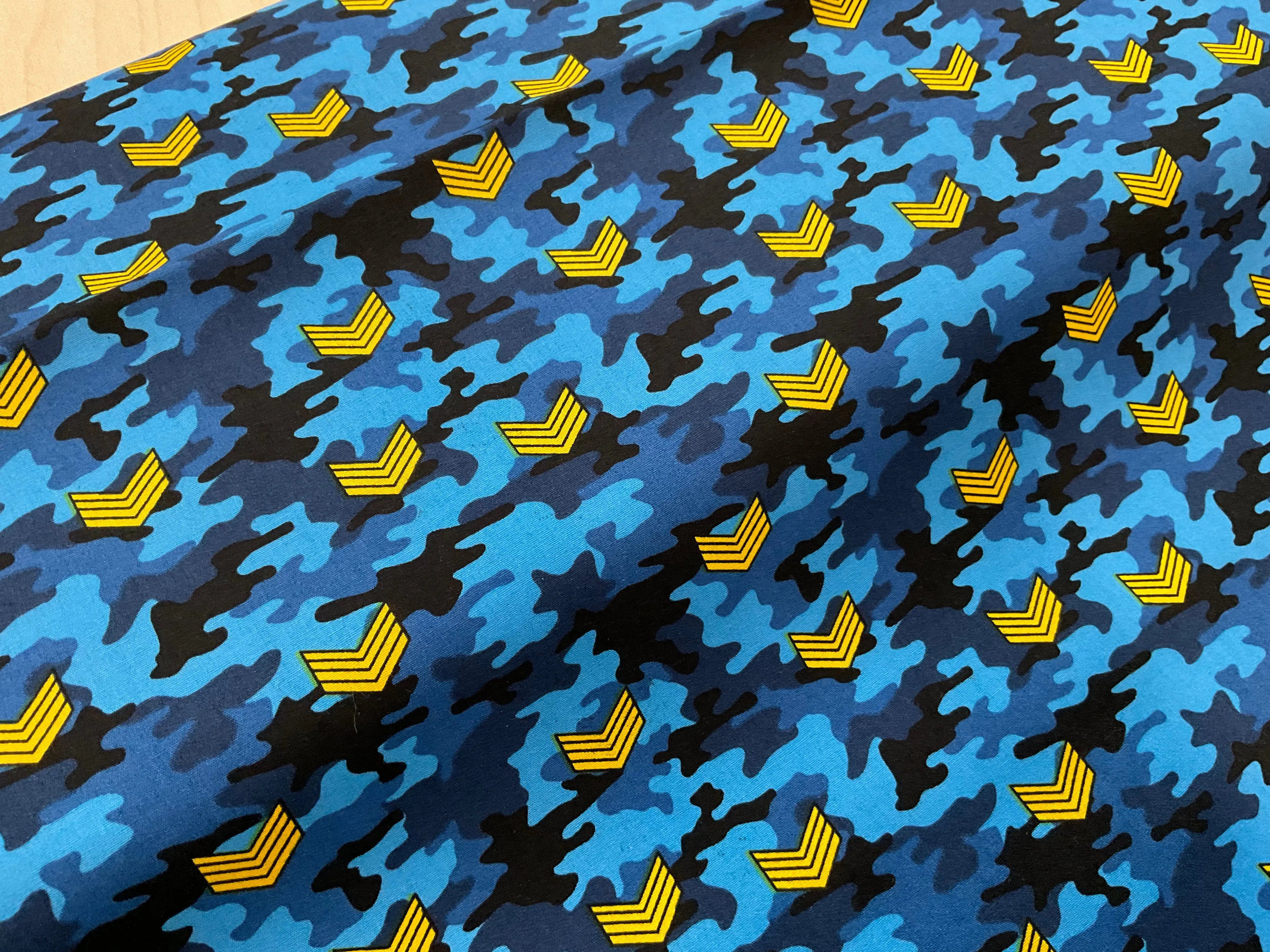 SALE - Gold Stripe Badge on Camouflage Cotton Poplin
