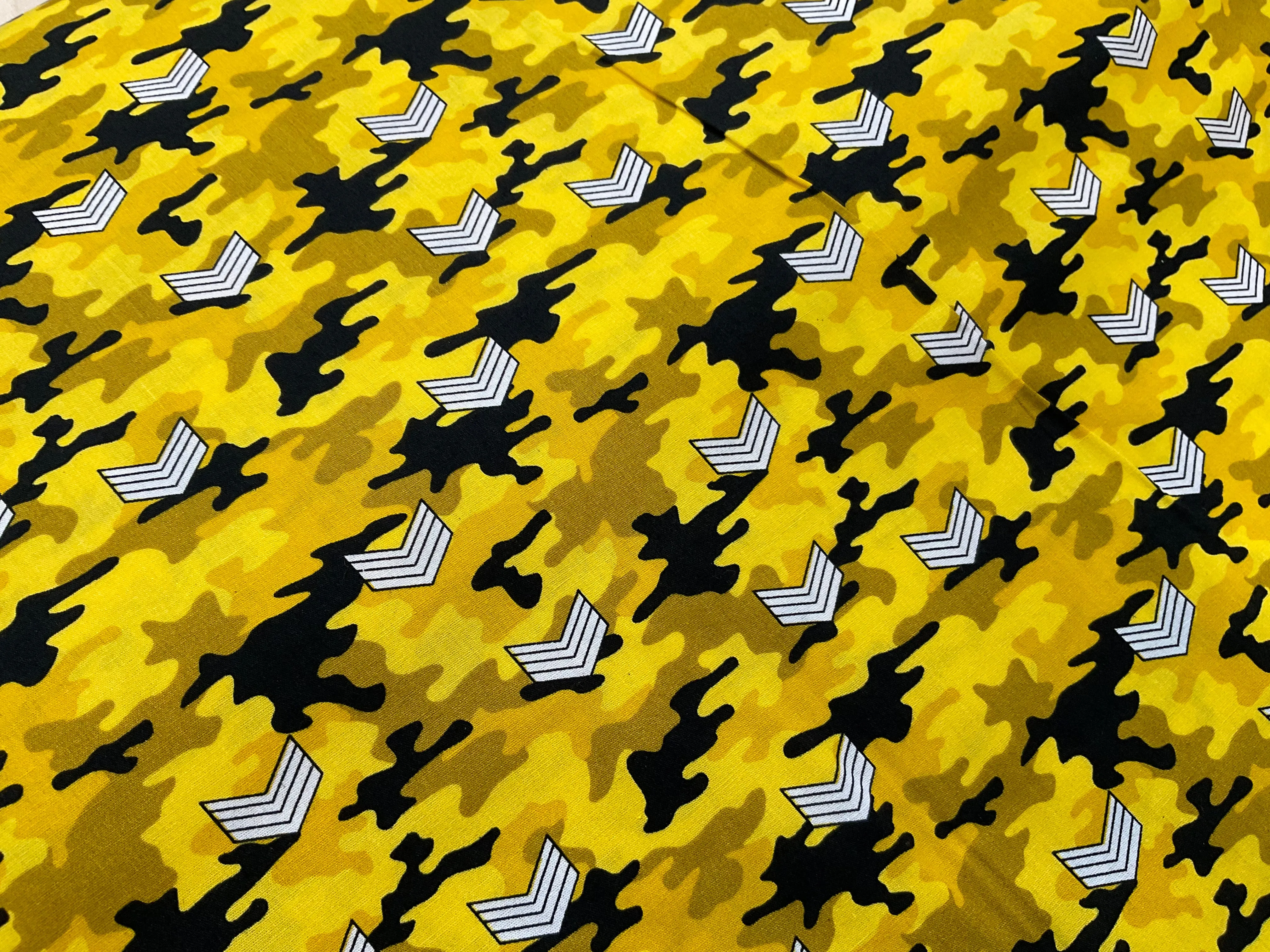 SALE - Gold Stripe Badge on Camouflage Cotton Poplin