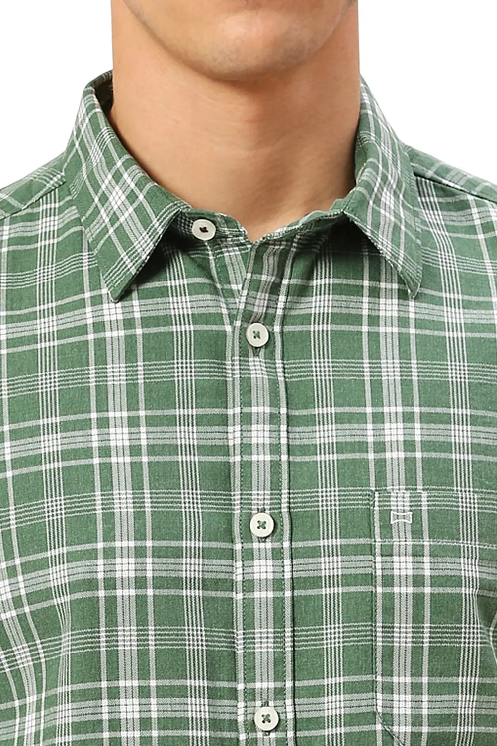 Slim Fit Cotton Twill Melange Checks Halfsleeves Shirt