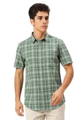 Slim Fit Cotton Twill Melange Checks Halfsleeves Shirt