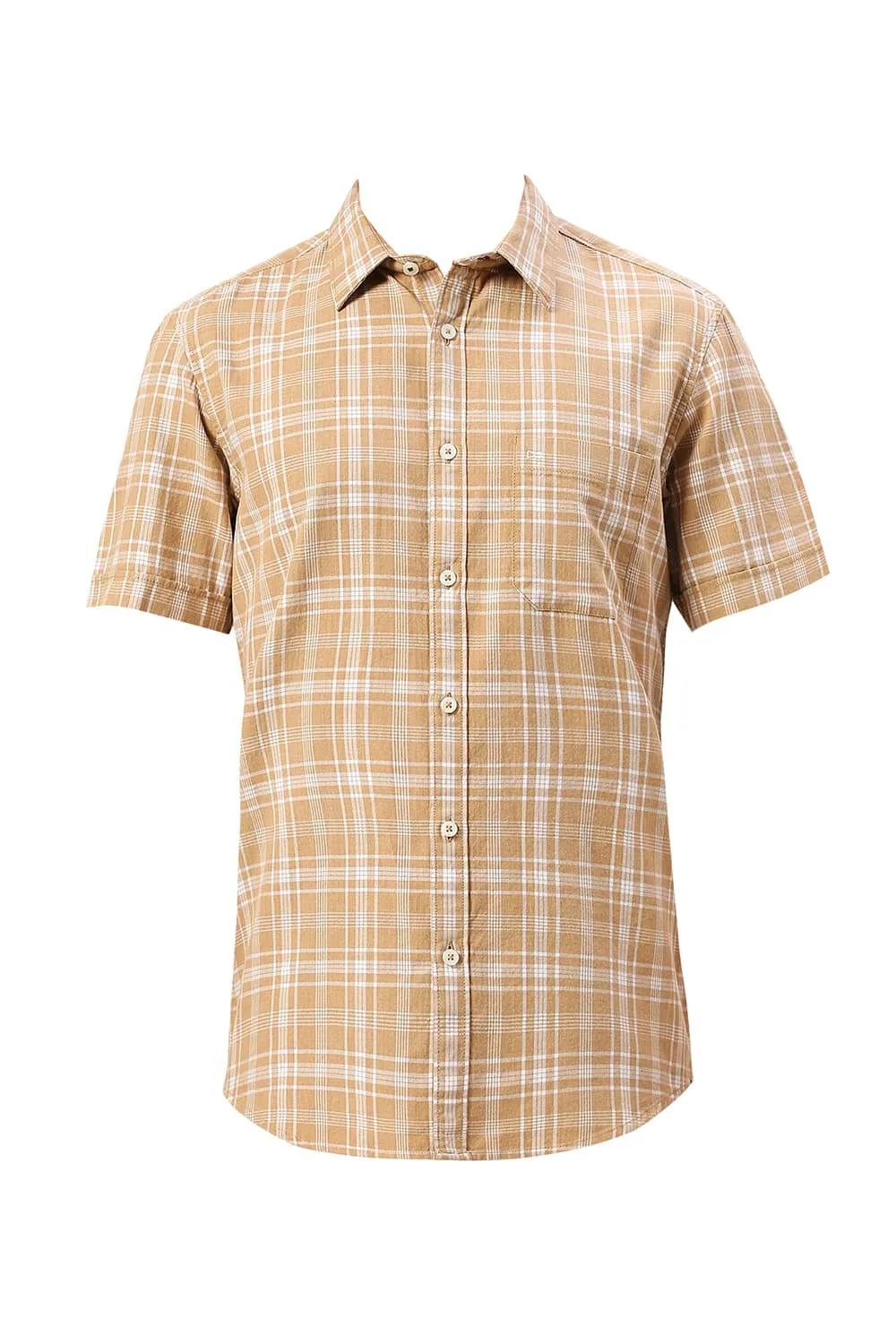 Slim Fit Cotton Twill Melange Checks Halfsleeves Shirt