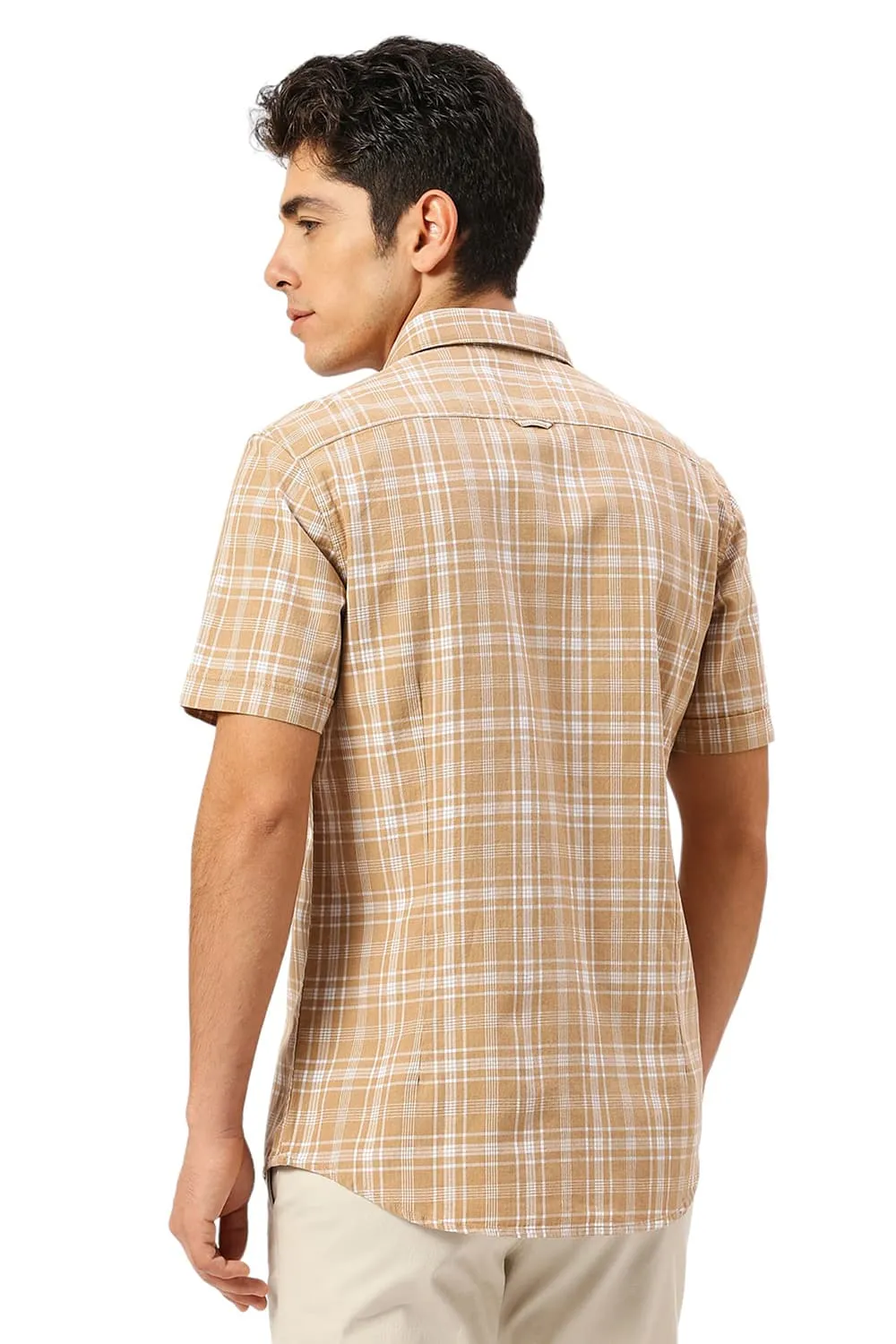 Slim Fit Cotton Twill Melange Checks Halfsleeves Shirt