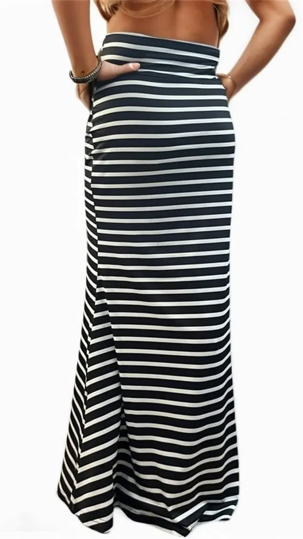 Sorrica Maxi Skirt for Women Multicolored Print High Waist Stretchy Bodycon Floor Length Maxi Skirt