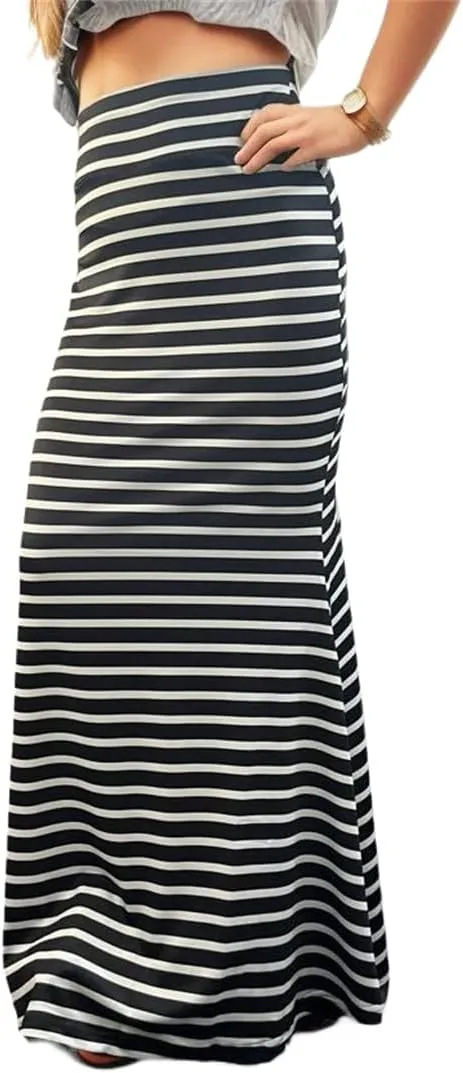 Sorrica Maxi Skirt for Women Multicolored Print High Waist Stretchy Bodycon Floor Length Maxi Skirt