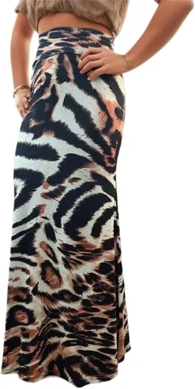 Sorrica Maxi Skirt for Women Multicolored Print High Waist Stretchy Bodycon Floor Length Maxi Skirt