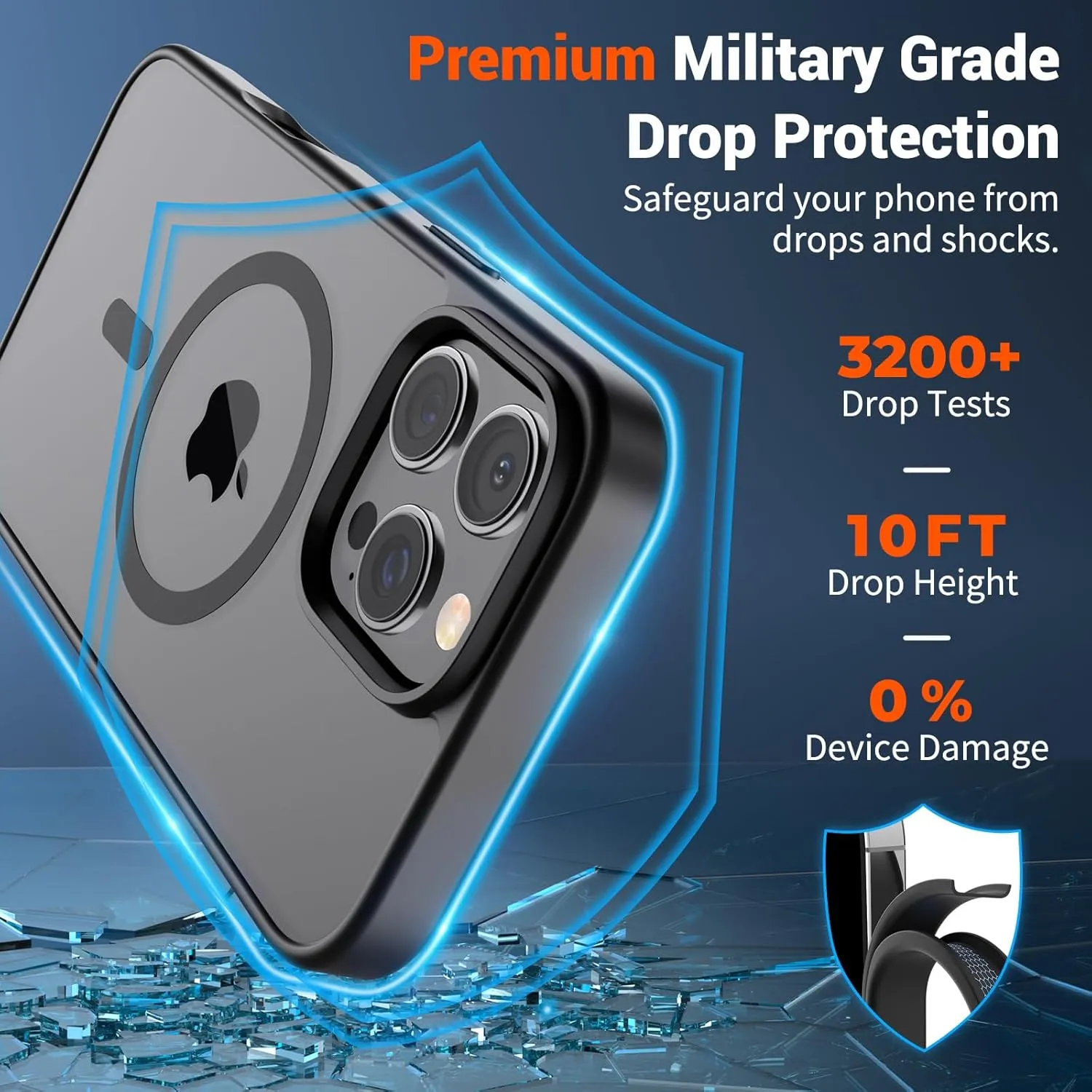 SUPFINE Magnetic for iPhone 16 Pro Case (Compatible with MagSafe) (Military Grade Drop Protection) Slim Translucent Matte Shockproof with Anti-Fingerprint Phone Case,Black