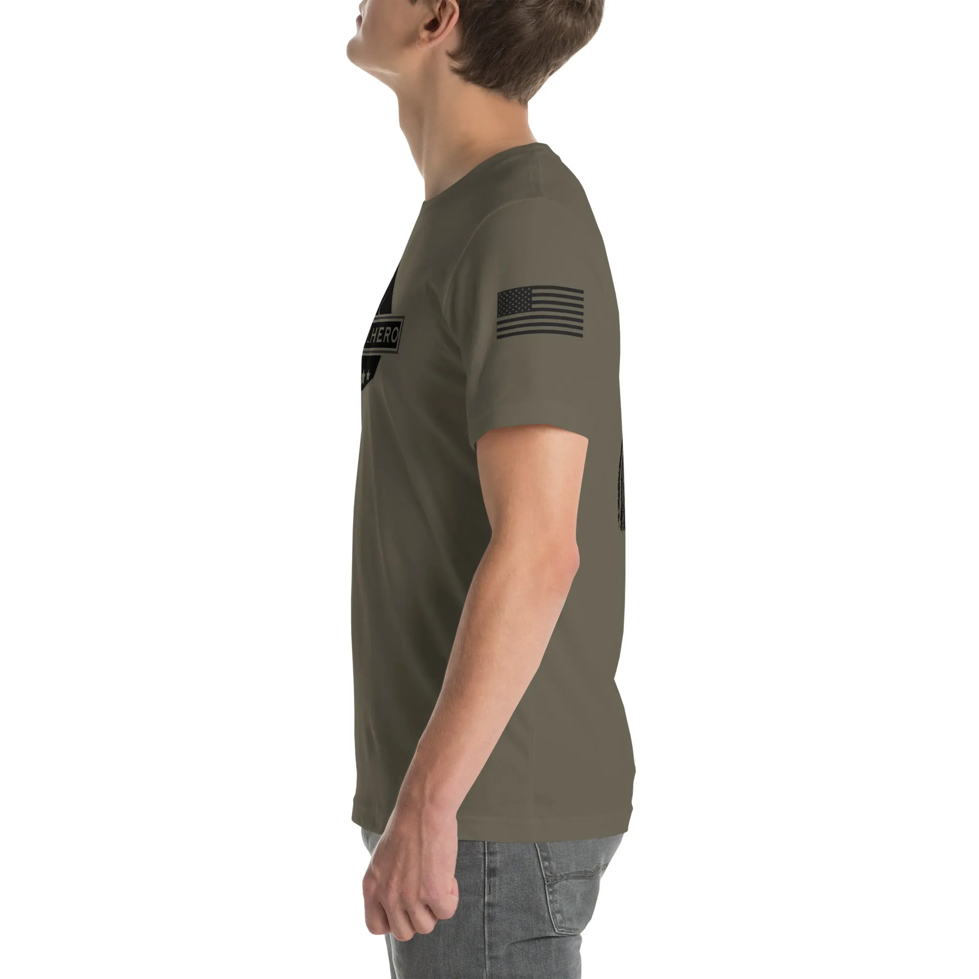 Trail Hero - Unisex - Bella 100% Cotton Black Logo Flag Tshirt - Army Green