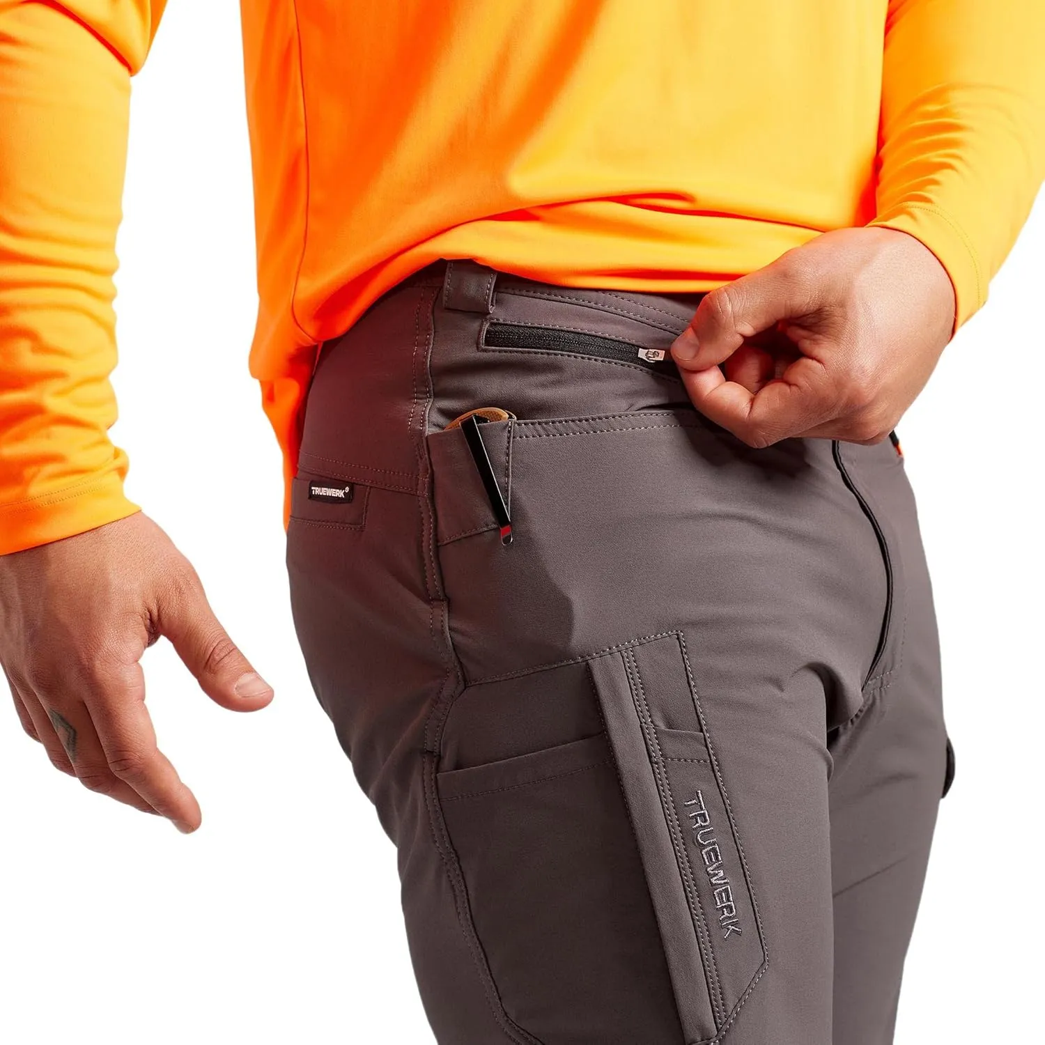 TRUEWERK Mens Work Pants - T1 WerkPants Relaxed Fit, Lightweight, Moisture Wicking, Tactical Cargo Pants with 4-Way Stretch